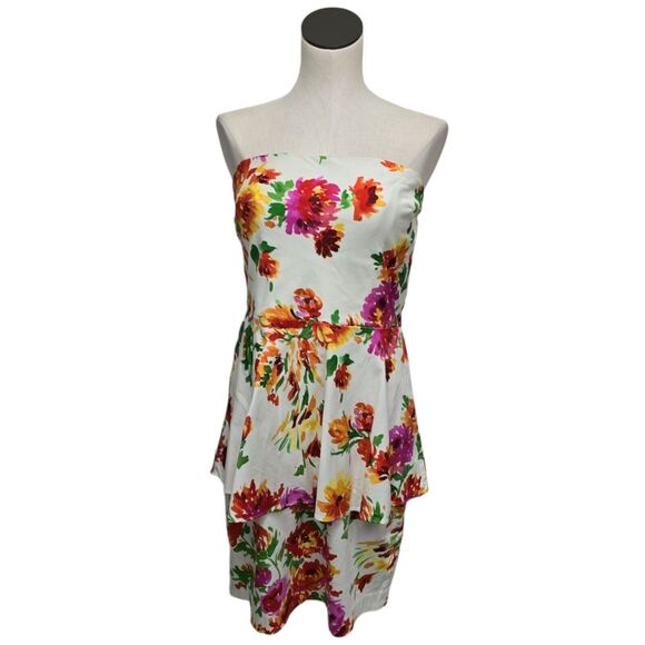 Betsey Johnson Peplum Floral Strapless Mini Dress Womens Size 14 Sweetheart - Picture 1 of 11